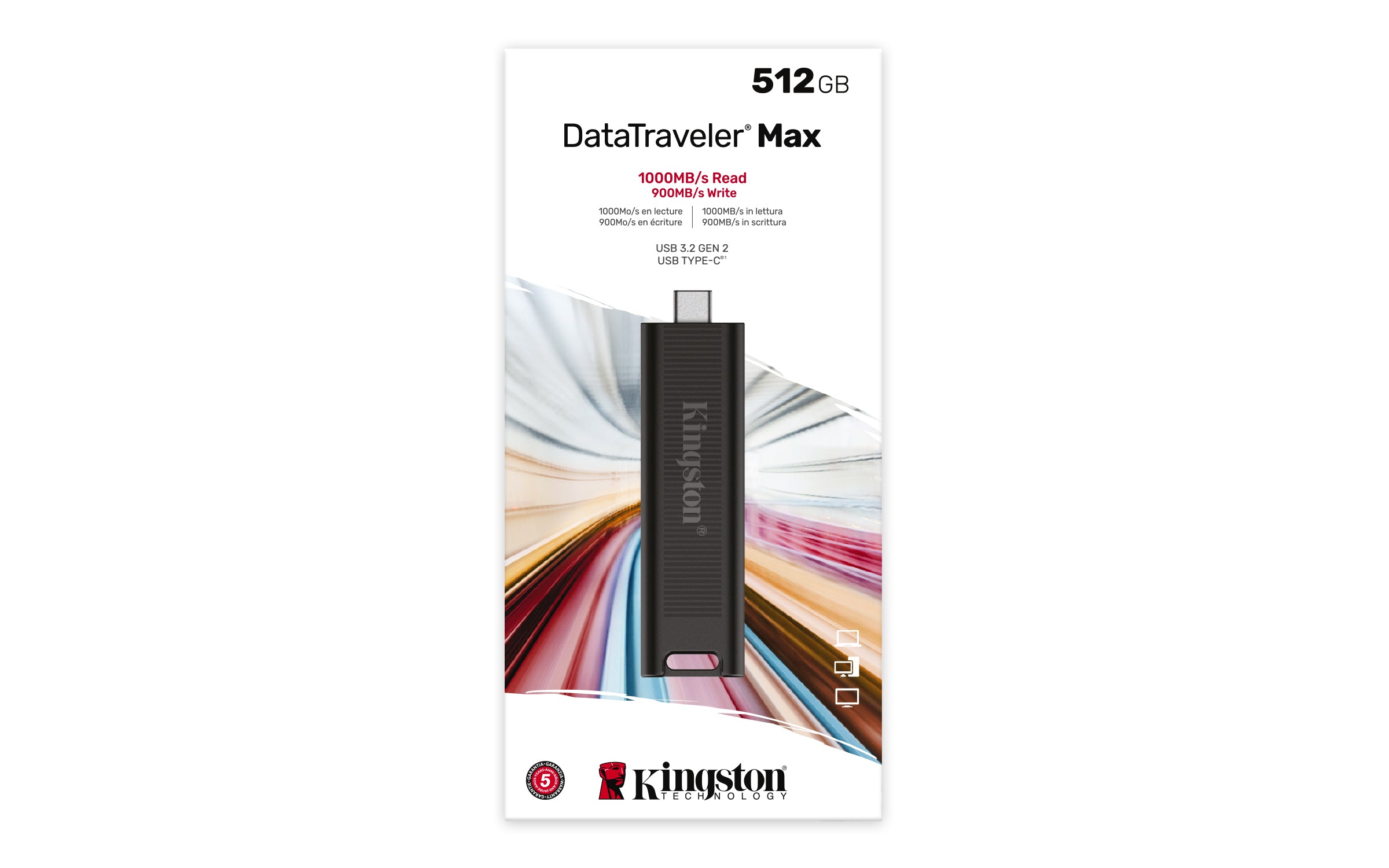  icka 512 GB USB Type-C 3.2 Gen 2 (3.1 Gen 2) Svart Kingston Technology DTMAX/512GB 0740617322392|740617322392 USB-Sticka Dat