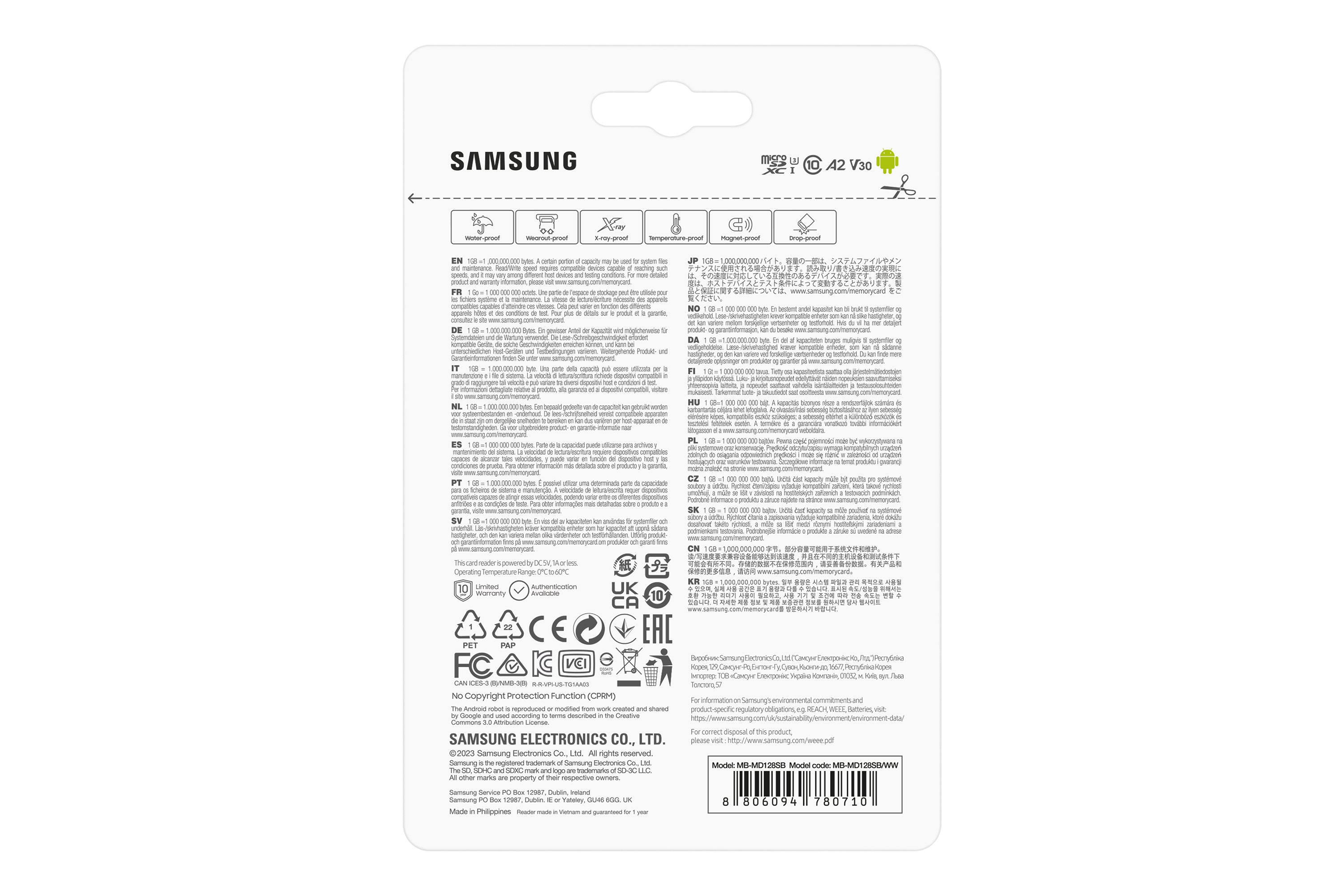   GB MicroSDXC UHS-I Klass 10 Samsung MB-MD128SB/WW 8806094780710 Flashminne   MB-MD128S www.electricalstuff.se ElectricalStu