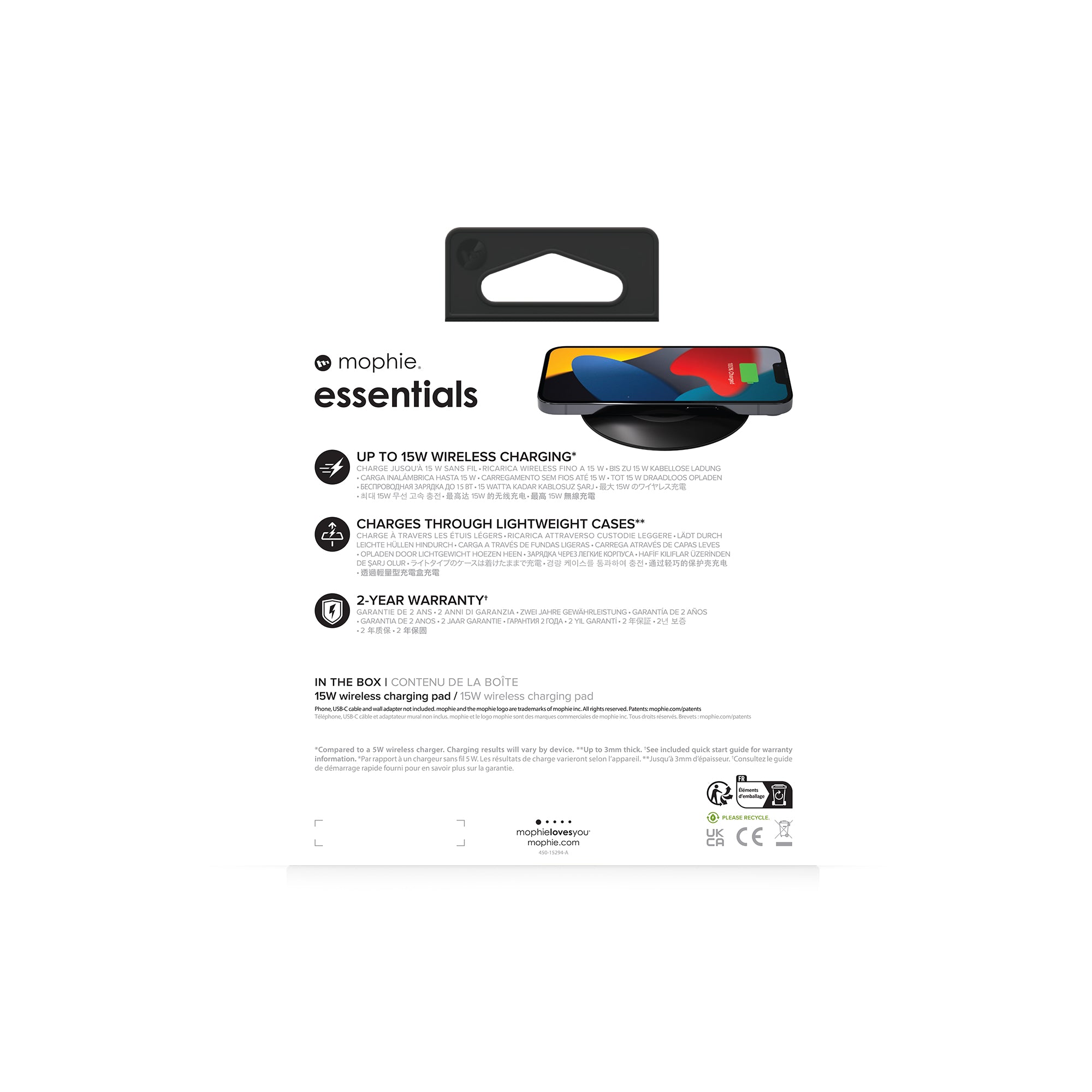  722|840056185722 Mobilladdare essentials  wireless charging pad 15W www.electricalstuff.se ElectricalStuff.se   mophie essen