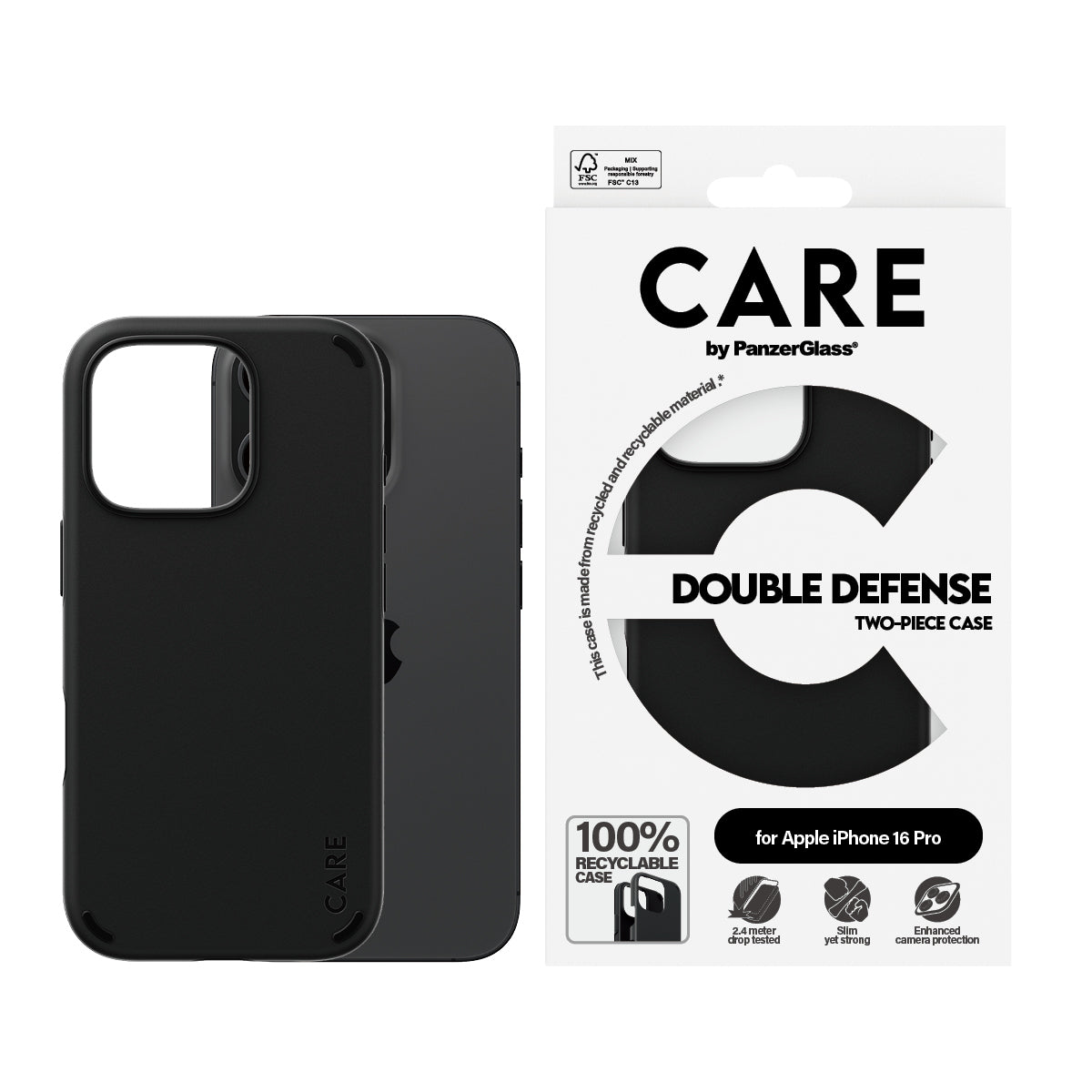  ransparent PanzerGlass 1334 5715685003967 Mobiltelefonfodral   CARE by PG Dub Def BLK iPhone16 6.3 Pro www.electricalstuff.s
