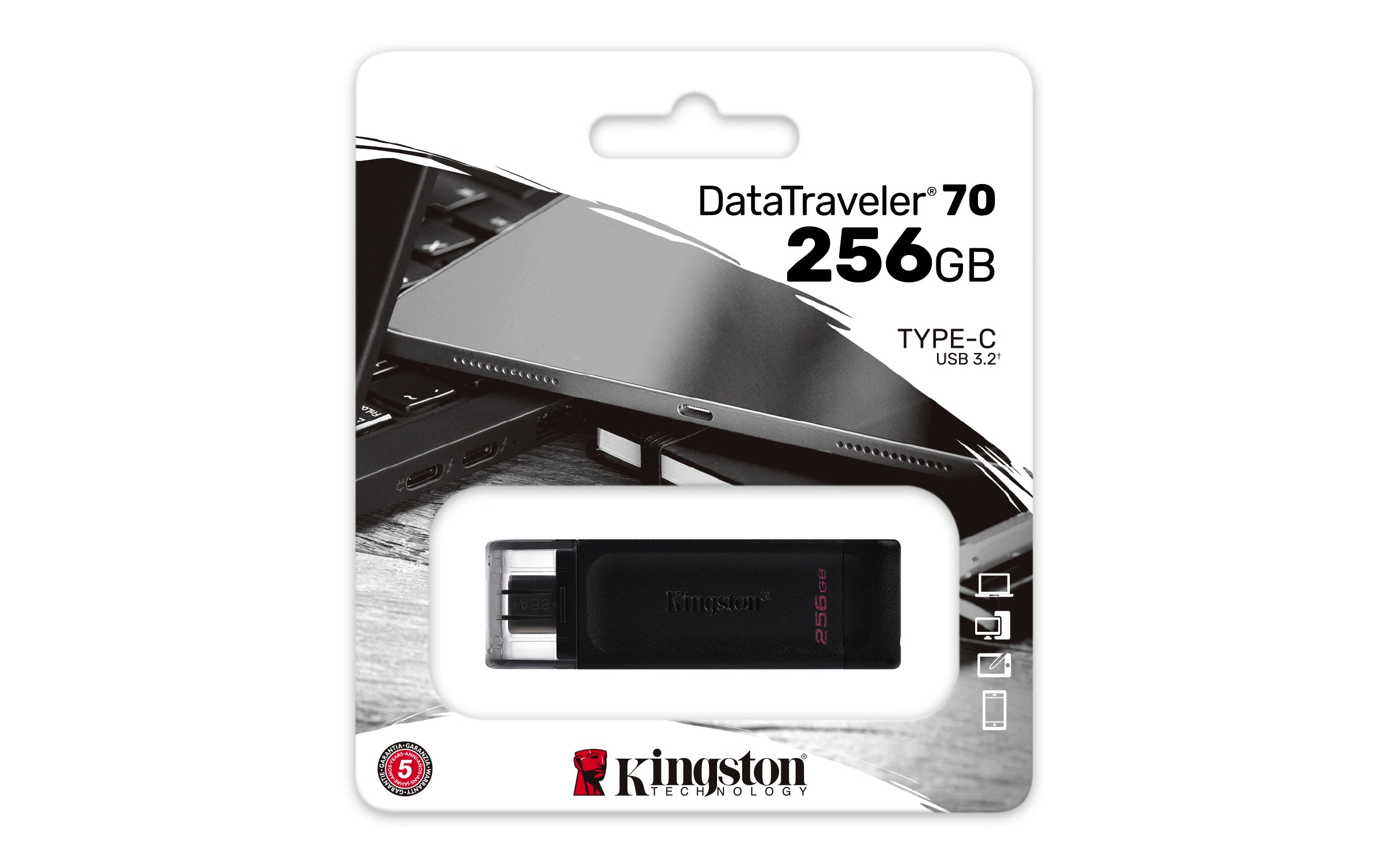  ton Technology DataTraveler 70 USB-sticka 256 GB USB Type-C 3.2 Gen 1 (3.1 Gen 1) Svart Kingston Technology DT70/256GB 07406