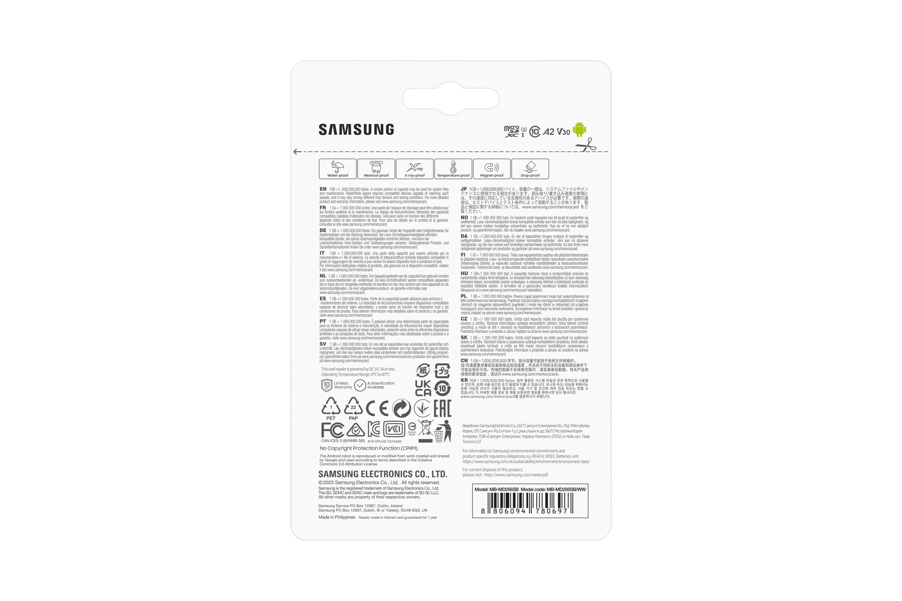   GB MicroSDXC UHS-I Klass 10 Samsung MB-MD256SB/WW 8806094780697 Flashminne   MB-MD256S www.electricalstuff.se ElectricalStu