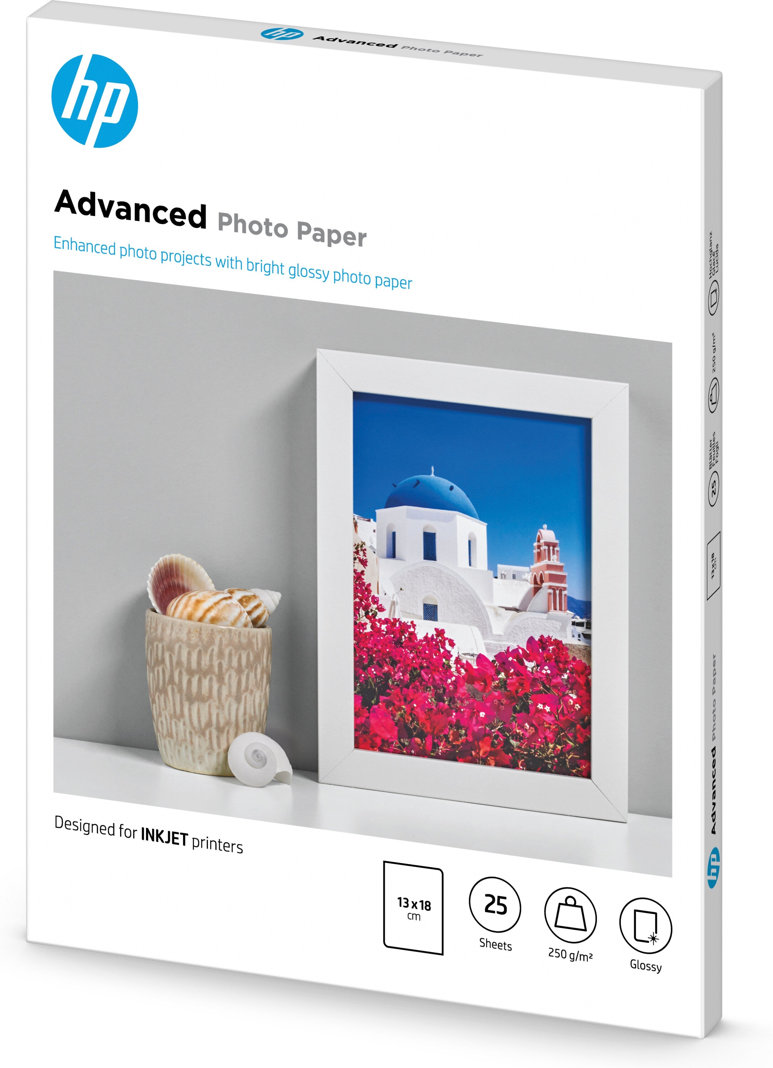  HP Q8696A 0882780349643|882780349643 Fotopapper   Advanced Photo-papper, glättat, 250 g/m2, 13 x 18 cm (127 x 178 mm), 25 ar